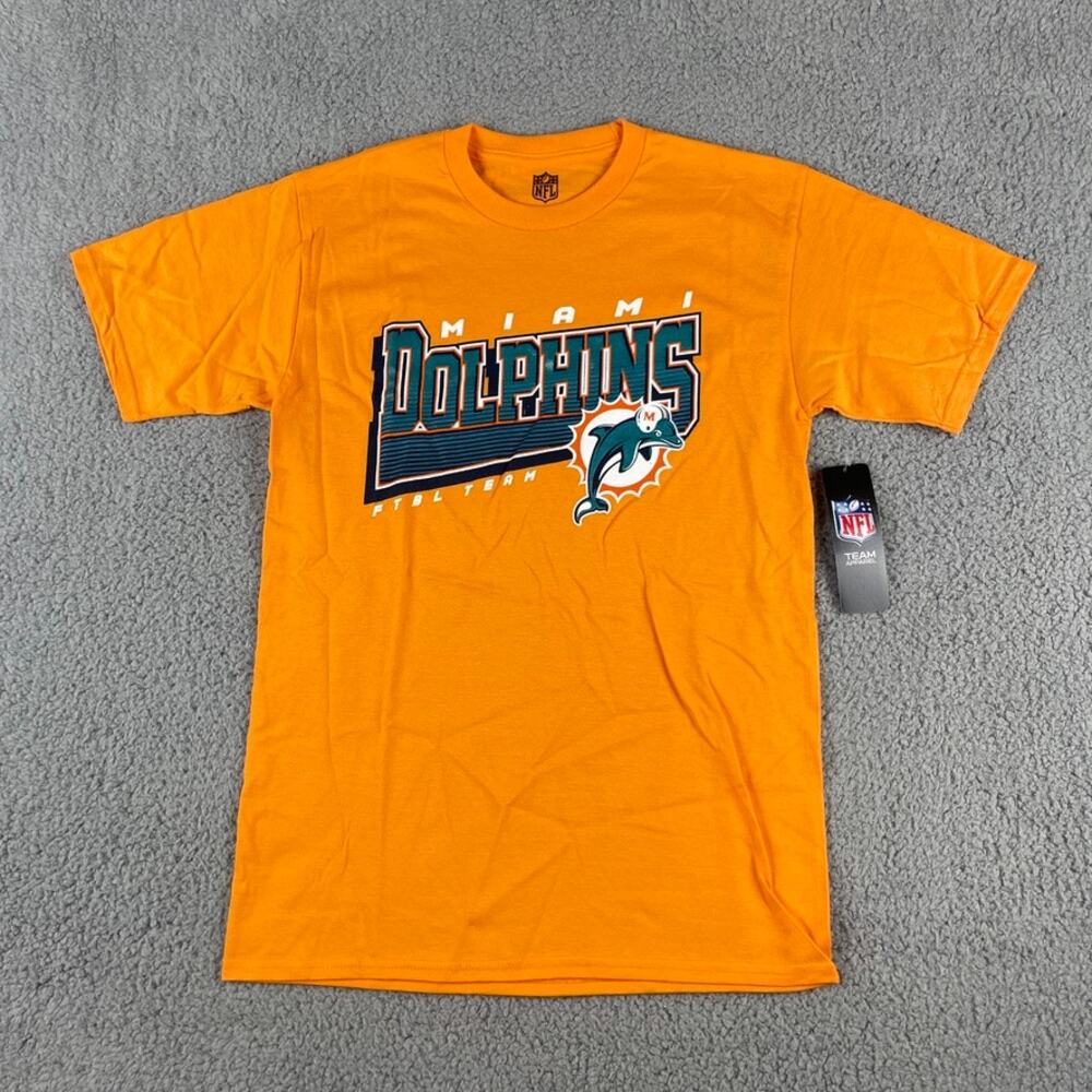 NFL Team Apparel Men Small Orange Miami Dolphins 100% Cotton Short Sleeve Shirt